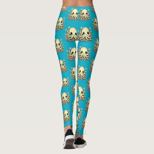 Octopus in the Flowers Cute Animal design Leggings (Back)