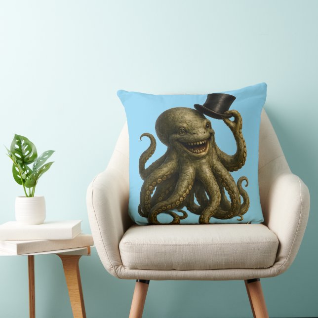 Octopus in top hat, whimsical, nautical art print  throw pillow (Chair)