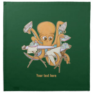 Octopus ironing, overwhelmed by chores. cloth napkin