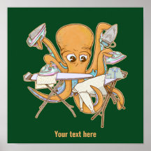 Octopus ironing, overwhelmed by chores.