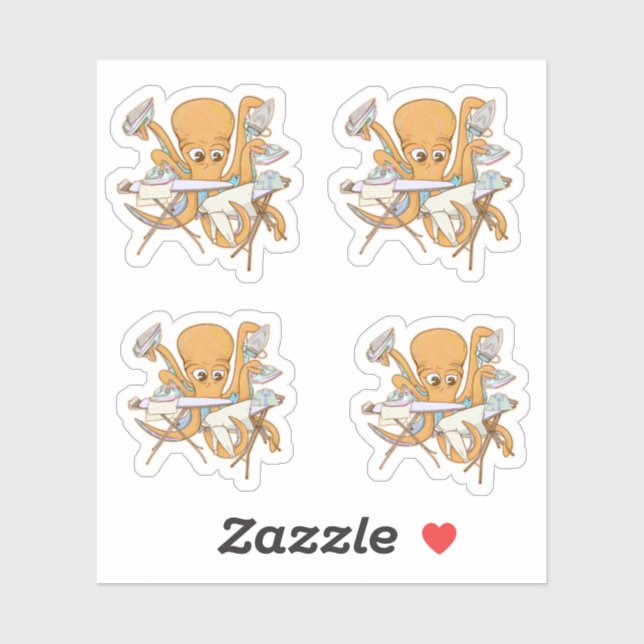 Octopus ironing, overwhelmed by chores. sticker (Sheet)