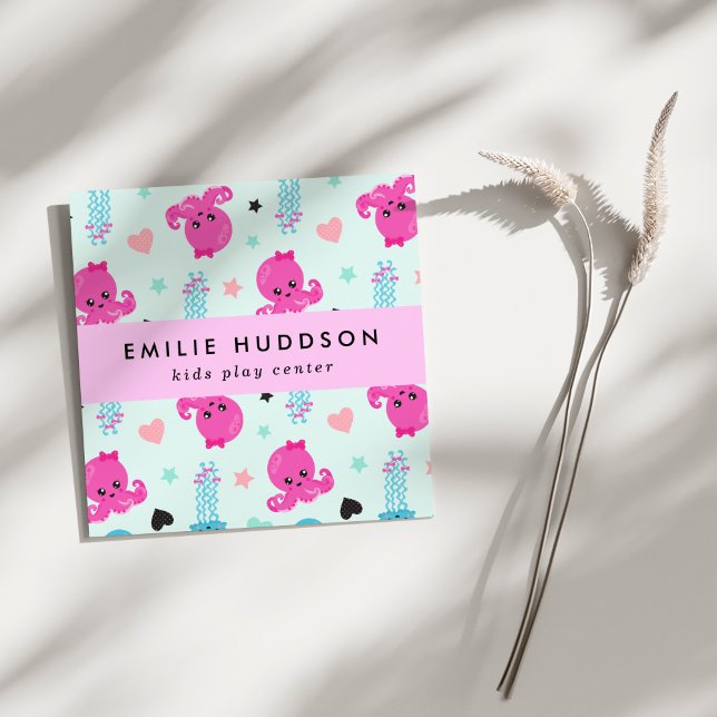 Octopus, Jellyfish, Play Center, Activity Center Square Business Card (Creator Uploaded)