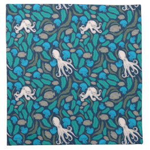 Octopus Jellyfish Teal Blue Pattern Cloth Napkin