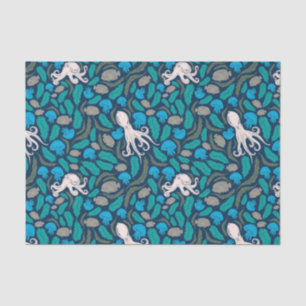 Octopus Jellyfish Teal Blue Pattern Tissue Paper
