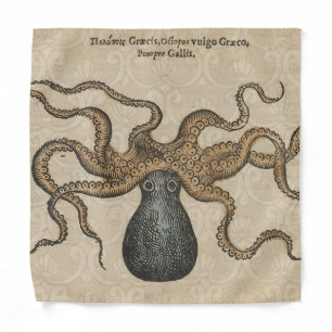 Octopus Kraken Antique Coastal Marine Wildlife Bandana