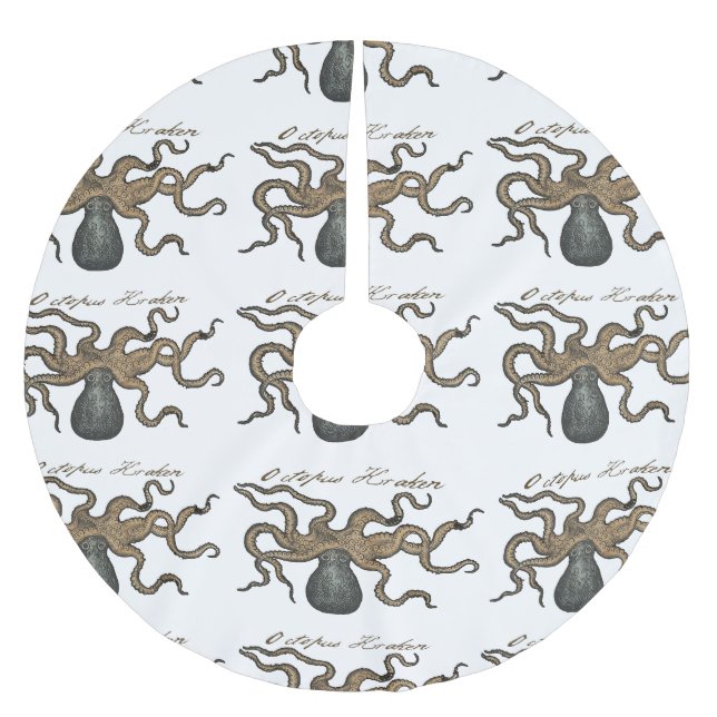 Octopus Kraken Antique Coastal Marine Wildlife Brushed Polyester Tree Skirt (Front)