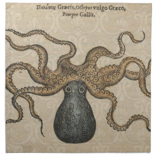 Octopus Kraken Antique Coastal Marine Wildlife Cloth Napkin