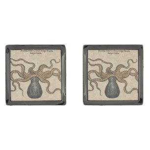 Octopus Kraken Antique Coastal Marine Wildlife Gunmetal Finish Cufflinks