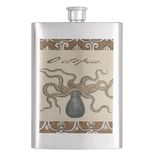 Octopus Kraken Antique Coastal Marine Wildlife Hip Flask (Front)