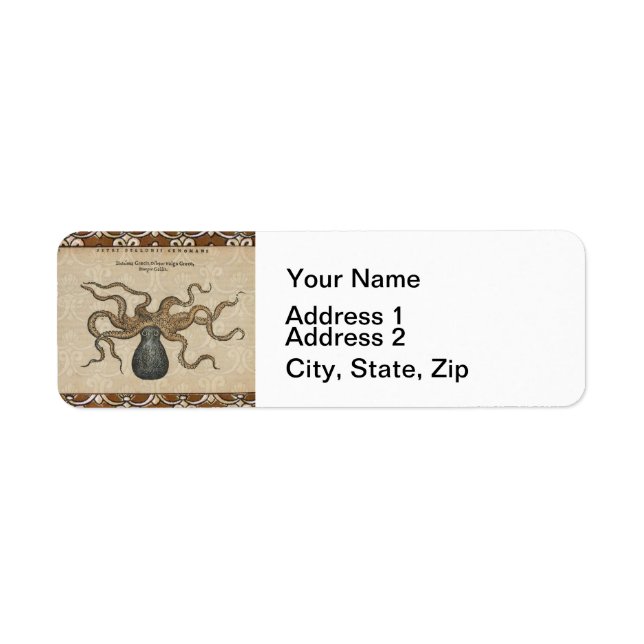 Octopus Kraken Antique Coastal Marine Wildlife Label (Front)