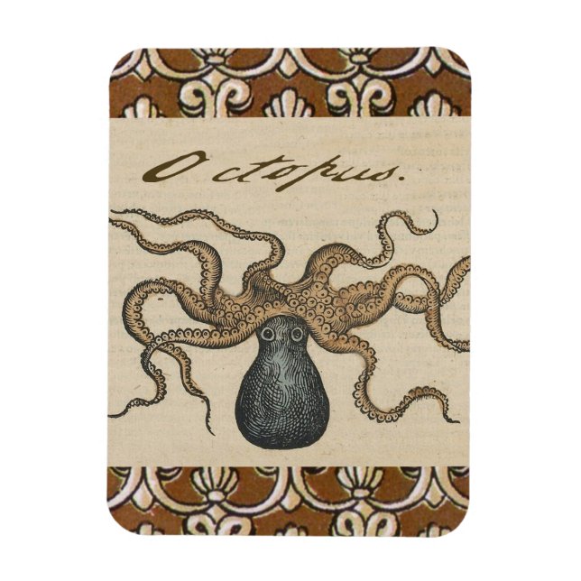 Octopus Kraken Antique Coastal Marine Wildlife Magnet (Vertical)