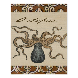 Octopus Kraken Antique Coastal Marine Wildlife Poster