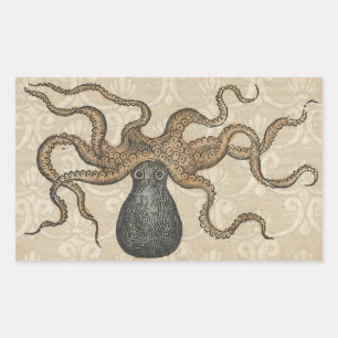Octopus Kraken Antique Coastal Marine Wildlife Rectangular Sticker