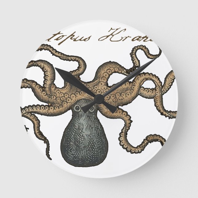 Octopus Kraken Antique Coastal Marine Wildlife Round Clock (Front)