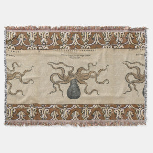 Octopus Kraken Antique Coastal Marine Wildlife Throw Blanket