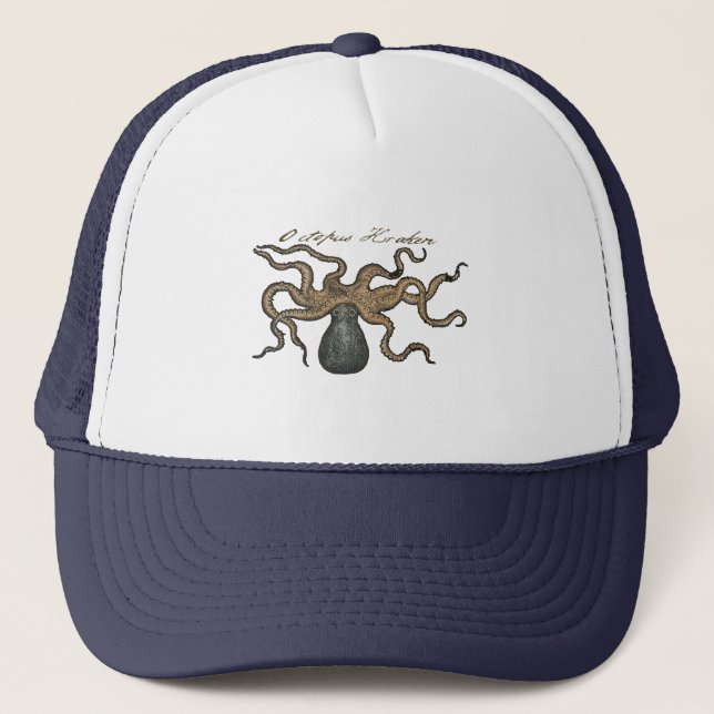 Octopus Kraken Antique Coastal Marine Wildlife Trucker Hat (Front)