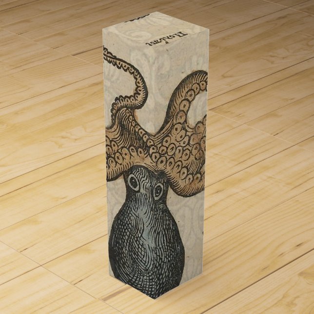 Octopus Kraken Antique Coastal Marine Wildlife Wine Box (Front)