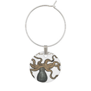 Octopus Kraken Antique Coastal Marine Wildlife Wine Glass Charm