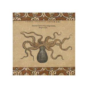 Octopus Kraken Antique Coastal Marine Wildlife Wood Wall Decor