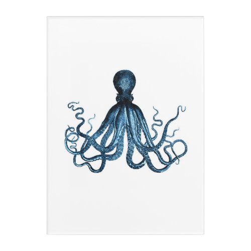 Octopus kraken blue coastal watercolor acrylic print