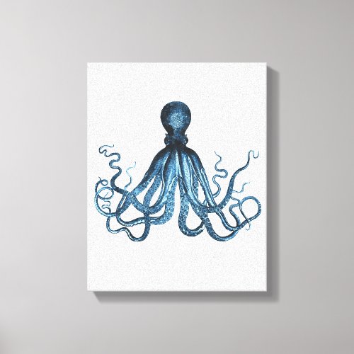 Octopus kraken blue coastal watercolor canvas print