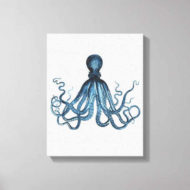 Octopus kraken blue coastal watercolor canvas print (Front)