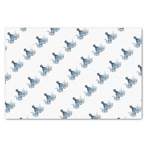 Octopus kraken nautical coastal beach ocean blue tissue paper