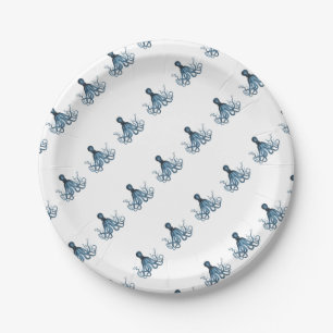 Octopus kraken nautical coastal beach sea blue paper plates