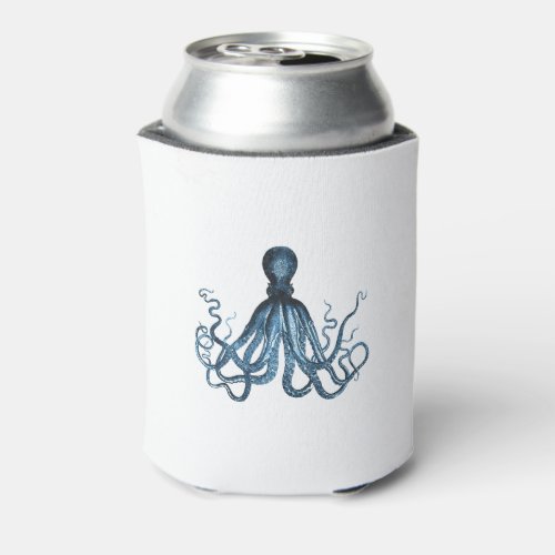 Octopus kraken nautical coastal ocean beach blue can cooler