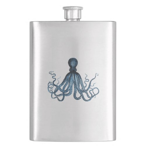 Octopus kraken nautical coastal ocean beach blue flask