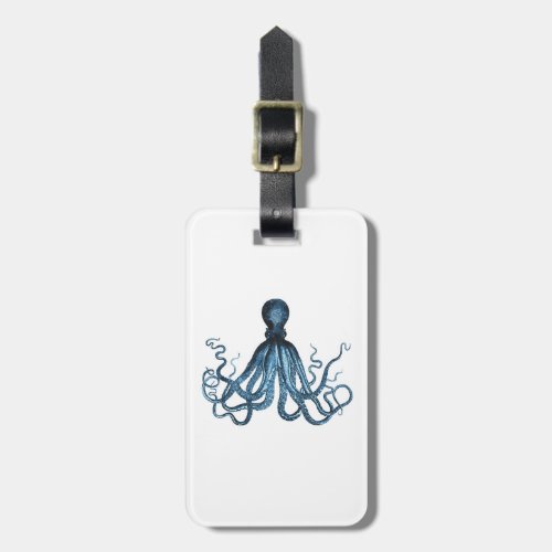 Octopus kraken nautical coastal ocean beach blue luggage tag