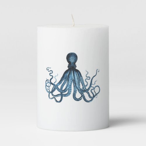 Octopus kraken nautical coastal ocean beach blue pillar candle