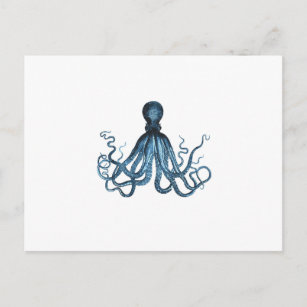 Octopus kraken nautical coastal ocean beach blue postcard