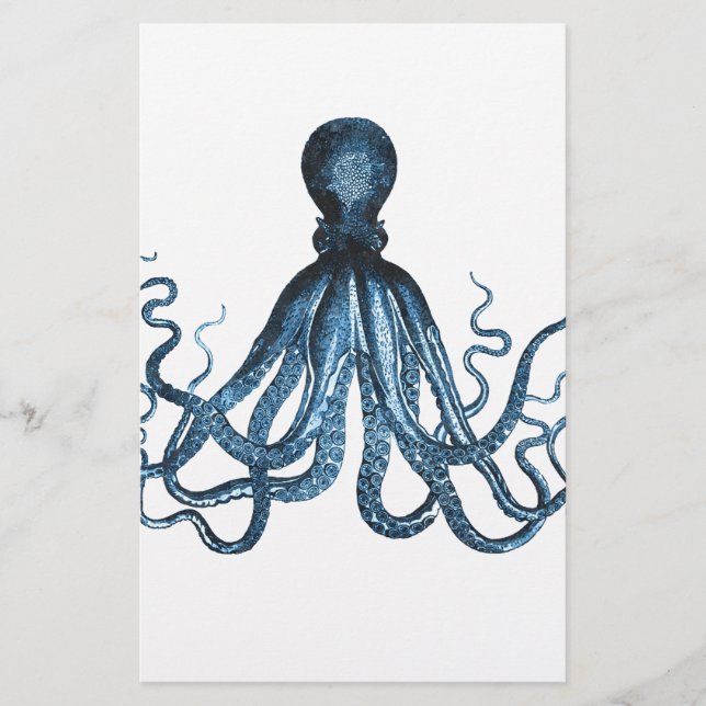 Octopus kraken nautical coastal ocean beach blue stationery (Front)
