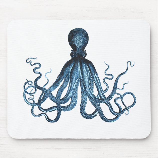 Printed Octopus print Navy blue Nautical coastal octopus kraken print tentacles 