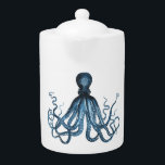 Octopus kraken nautical coastal ocean beach sea teapot<br><div class="desc">A modern nautical octopus blue pattern. A range of modern design to decor your home, nursery or office. A stylish accent piece for a coastal cottage or beach themed room. Great for yourself or as a gift! Trendy, glamour, bold. See my store for more items with this image. If you...</div>