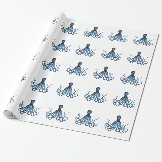 Octopus kraken nautical coastal ocean beach wrapping paper (Unrolled)