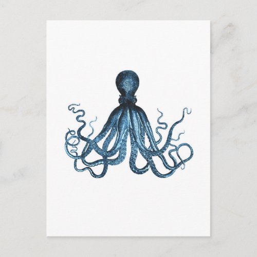 Octopus kraken nautical coastal ocean sea blue postcard