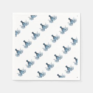 Octopus kraken nautical coastal sea beach blue napkins