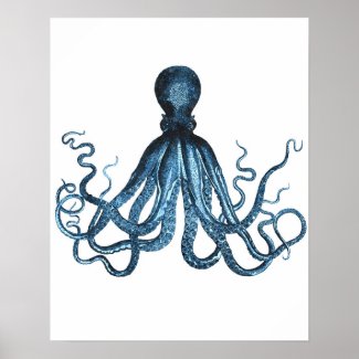 Octopus kraken ocean sea beach nautical coastal poster