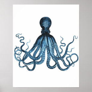 Octopus kraken ocean sea beach nautical coastal poster