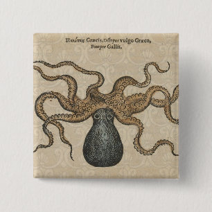 Octopus Kraken Vintage Illustration Button