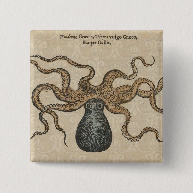 Octopus Kraken Vintage Illustration Button (Front)