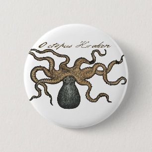 Octopus Kraken Vintage Illustration Button