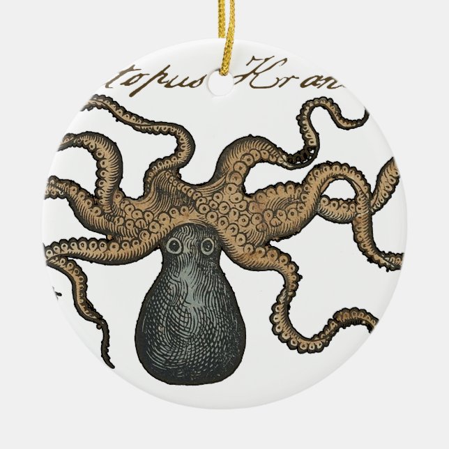 Octopus Kraken Vintage Illustration Ceramic Ornament (Front)