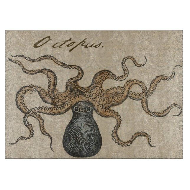 Octopus Kraken Vintage Illustration Cutting Board (Front)
