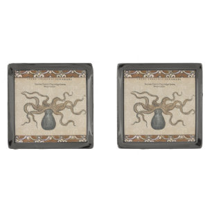 Octopus Kraken Vintage Illustration Gunmetal Finish Cufflinks