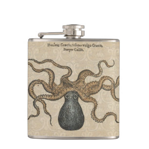 Octopus Kraken Vintage Illustration Hip Flask