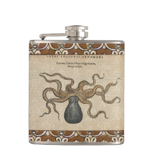 Octopus Kraken Vintage Illustration Hip Flask