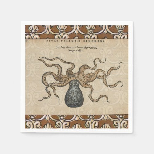 Octopus Kraken Vintage Illustration Paper Napkins
